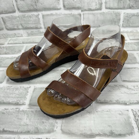 Naot Kayla Women's 40- US 9/9.5 Brown Leather Wedge Adjustable Comfort Sandal - Picture 4 of 11